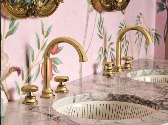 Twin brass bathroom sink faucets